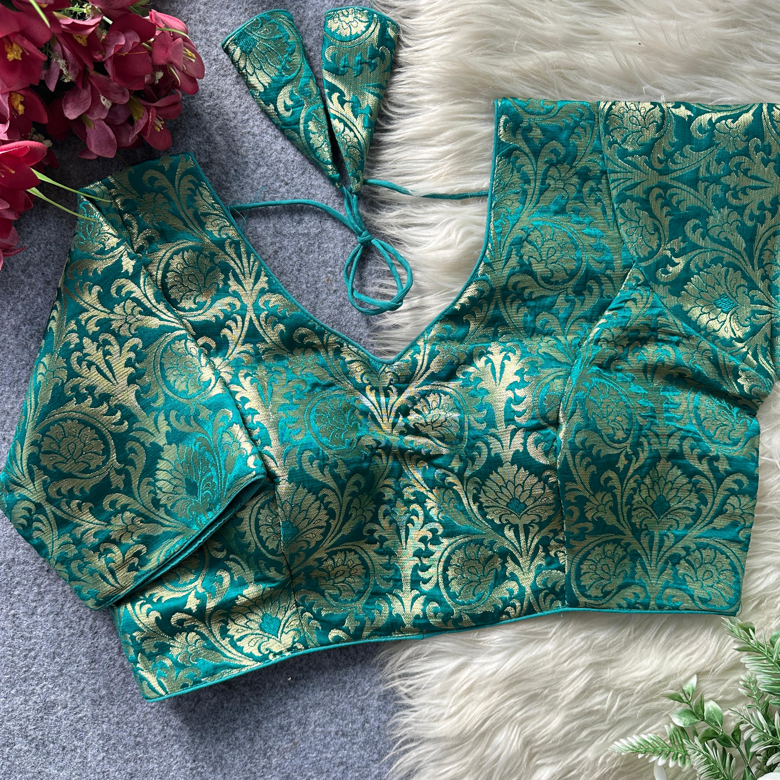 BIG SIZE -Sabyasachi inspired Jacquard Silk-Teal Green
